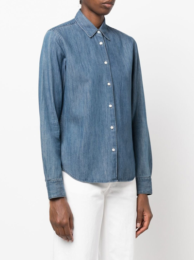 Shop Aspesi Fitted Button-down Denim Shirt In Blue