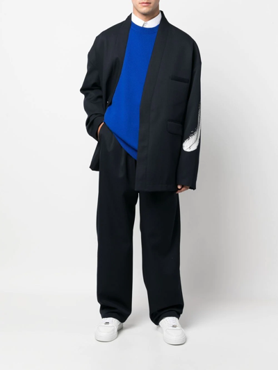Marcelo Burlon County Of Milan Feather Print Wool Blazer In Blau