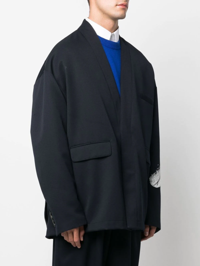 Marcelo Burlon County Of Milan Feather Print Wool Blazer In Blau
