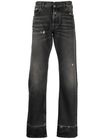 Shop Marcelo Burlon County Of Milan Cross Distressed Denim Jeans In Schwarz