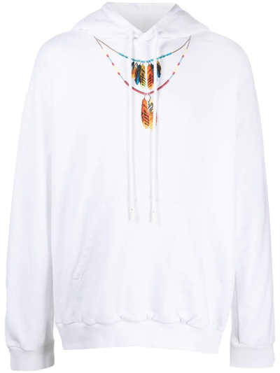 Shop Marcelo Burlon County Of Milan Feathers Necklace Cotton Hoodie In Weiss