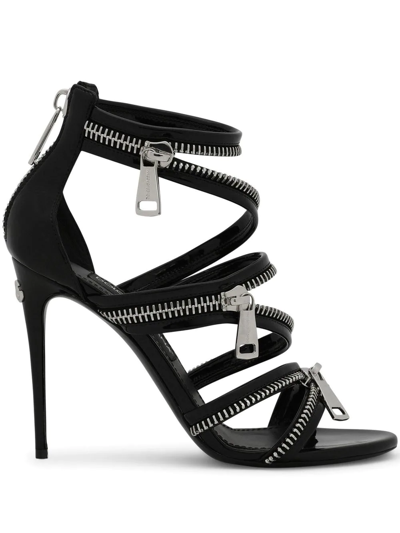 Shop Dolce & Gabbana 105mm Zip-detail Sandals In Black