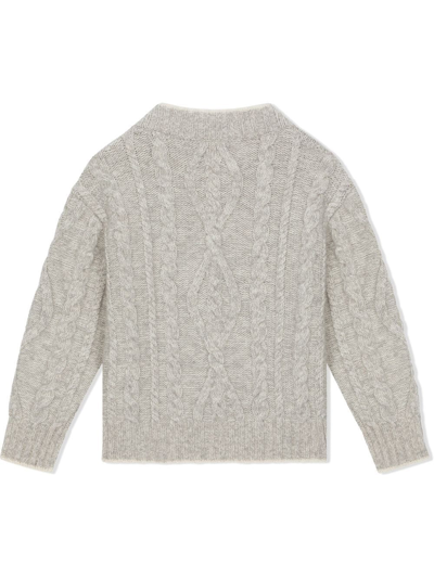 Shop Dolce & Gabbana Cable-knit Logo-patch Cardigan In Grey