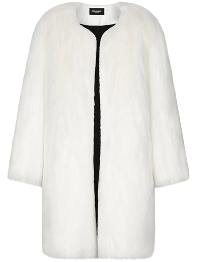 Shop Dolce & Gabbana Single-breasted Faux-fur Coat In White