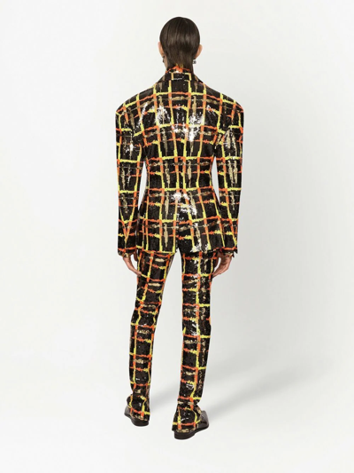 Dolce & Gabbana Sequinned Plaid Double-breasted Suit Jacket In Black