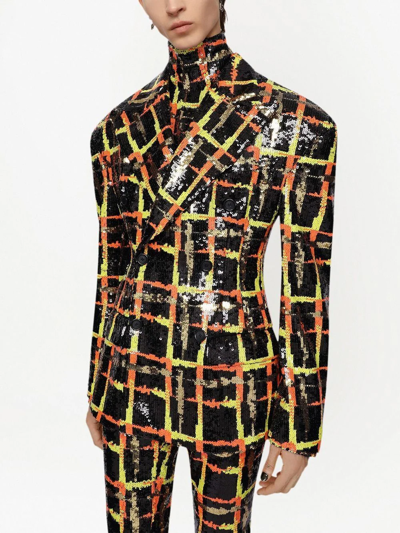 Dolce & Gabbana Sequinned Plaid Double-breasted Suit Jacket In Black