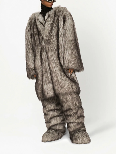Dolce & Gabbana Single-breasted Faux Fur Coat In Neutrals