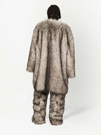 Dolce & Gabbana Single-breasted Faux Fur Coat In Neutrals