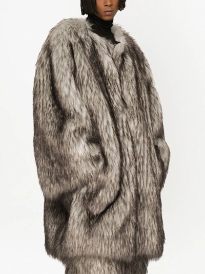 Dolce & Gabbana Single-breasted Faux Fur Coat In Neutrals