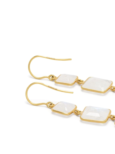 Shop Pippa Small 18kt Yellow Gold Triple Drop Moonstone Earrings In White
