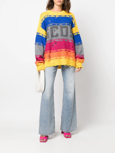 Shop Gcds Intarsia-knit Striped Jumper In Blau