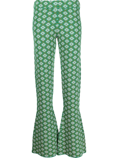 Shop Dodo Bar Or Graphic-pattern Flared Trousers In Green