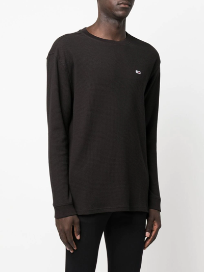 Shop Tommy Jeans Crew-neck Organic Cotton Sweatshirt In Black