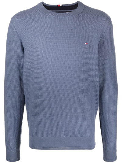 Shop Tommy Hilfiger Crew-neck Organic Cotton Sweatshirt In Blue