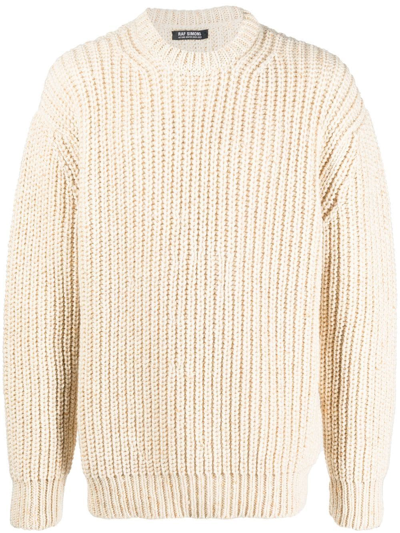 Shop Raf Simons Chunky-knit Crew-neck Jumper In Nude