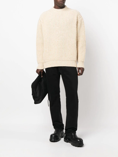 Shop Raf Simons Chunky-knit Crew-neck Jumper In Nude