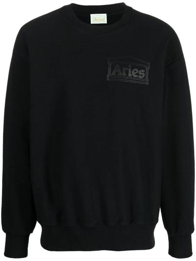 Shop Aries Logo Crew-neck Sweatshirt In Schwarz