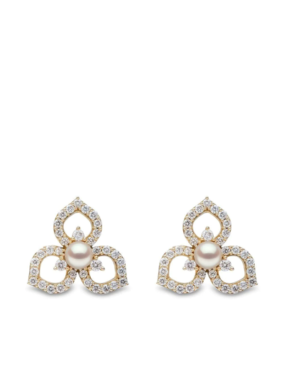 Yoko London 18kt Yellow Gold Petal Pearl And Diamond Earrings In Gold