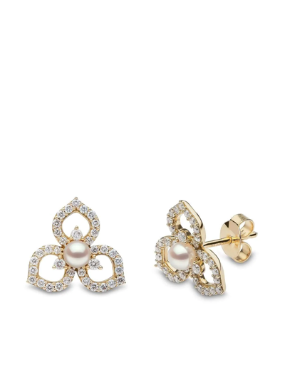 Yoko London 18kt Yellow Gold Petal Pearl And Diamond Earrings In Gold