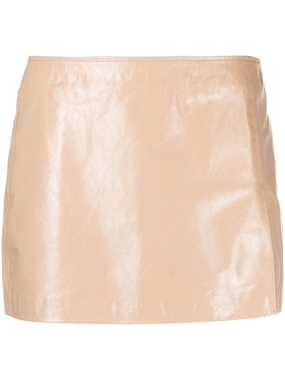 Shop Manokhi Side-slit Mini Leather Skirt In Neutrals
