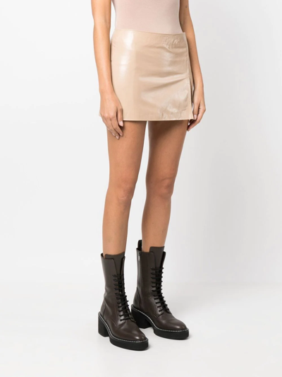 Shop Manokhi Side-slit Mini Leather Skirt In Neutrals