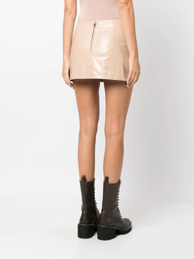 Shop Manokhi Side-slit Mini Leather Skirt In Neutrals