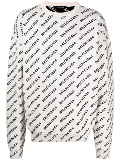 Shop Balenciaga Intarsia-knit Logo Jumper In Nude
