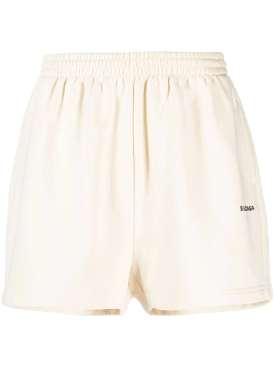 Shop Balenciaga Logo-embroidered Track Shorts In Nude