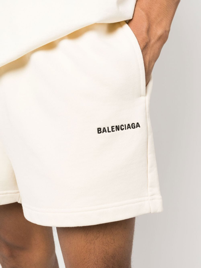 Shop Balenciaga Logo-embroidered Track Shorts In Nude