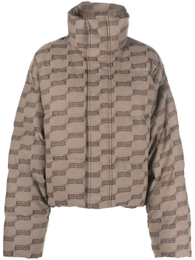 Shop Balenciaga Bb Monogram Puffer Jacket In Braun