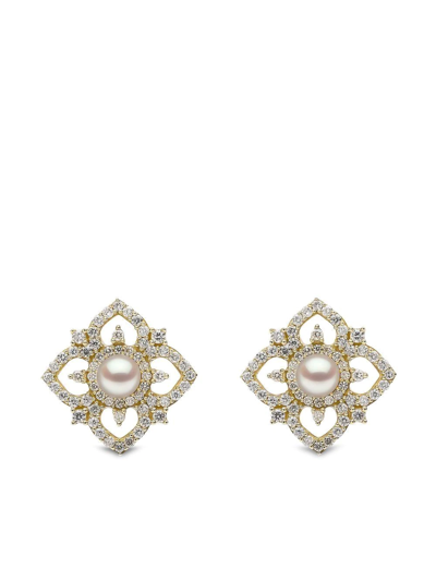 Shop Yoko London 18kt Yellow Gold Petal Pearl And Diamond Earrings