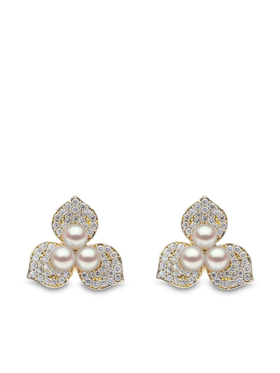 YOKO LONDON 18KT YELLOW GOLD PETAL PEARL AND DIAMOND EARRINGS 