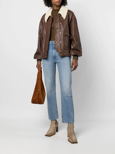 Shop Khaite Shearling-collar Leather Jacket In Brown