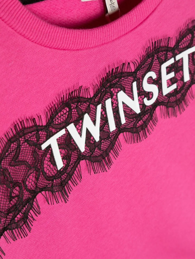 Shop Twinset Logo-patch Lace Sweatshirt In Rosa