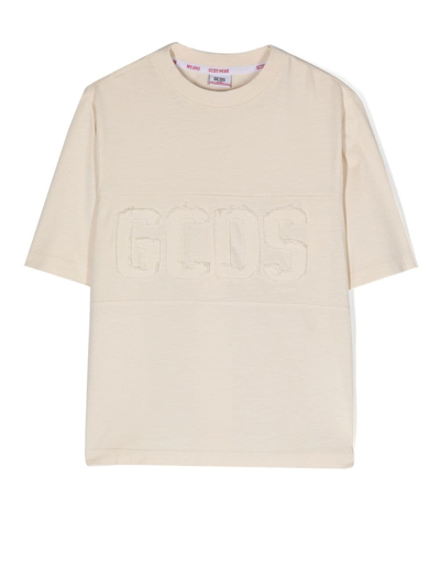 Shop Gcds Logo-appliqué Cotton T-shirt In Nude