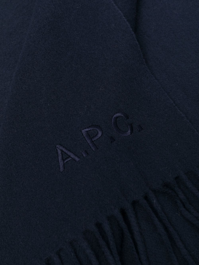 Shop Apc Alix Embroidered-logo Scarf In Blau