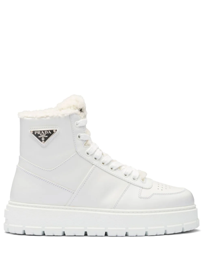 Shop Prada Logo-plaque High-top Sneakers In White