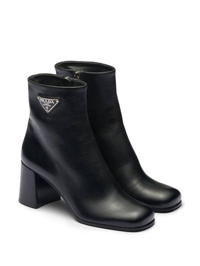 Shop Prada Triangle Logo-plaque Ankle Boots In Black