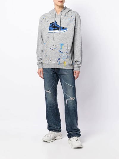 Shop Mostly Heard Rarely Seen 8-bit Marina Blue Long-sleeve Hoodie In Grau