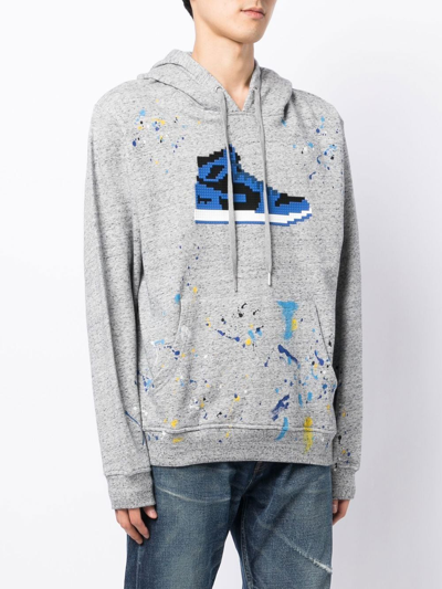 Shop Mostly Heard Rarely Seen 8-bit Marina Blue Long-sleeve Hoodie In Grau