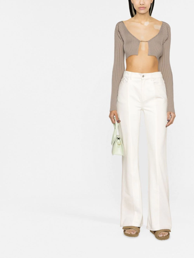 Jacquemus La Maille Pralù Logo-charm Cropped Knitted Cardigan In Neutrals