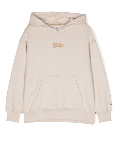 Msgm Logo-print Cotton Hoodie In Nude