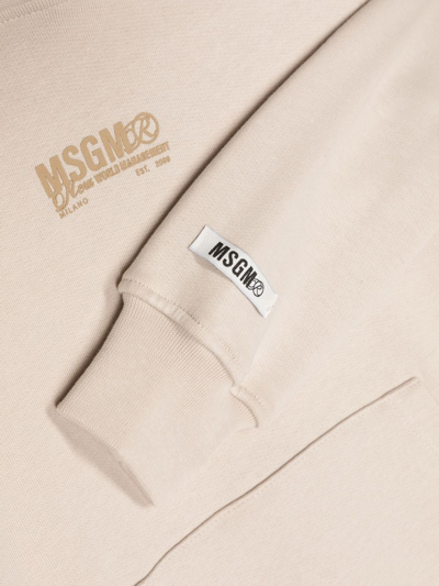 Msgm Logo-print Cotton Hoodie In Nude