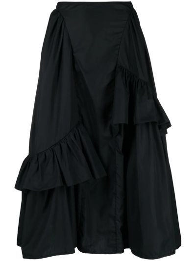 Shop Cecilie Bahnsen Ruffled Cotton Midi Skirt In Schwarz