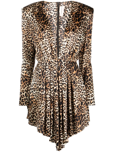 Shop Alexandre Vauthier Leopard-print Silk Mini Dress In Schwarz