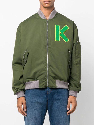 Shop Kenzo Varsity Logo-patch Bomber Jacket In Grün