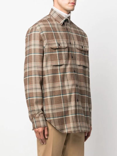 Shop Brioni Check-pattern Shirt In Braun