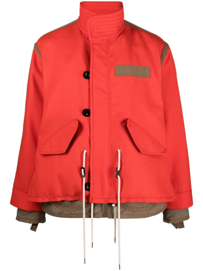 Shop Sacai Button-fasten High-neck Jacket In Rot