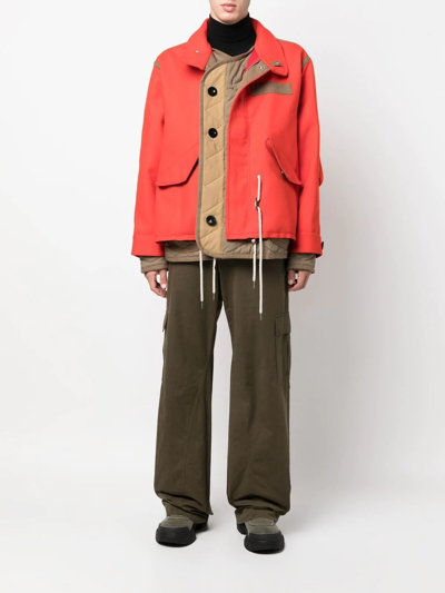 Shop Sacai Button-fasten High-neck Jacket In Rot