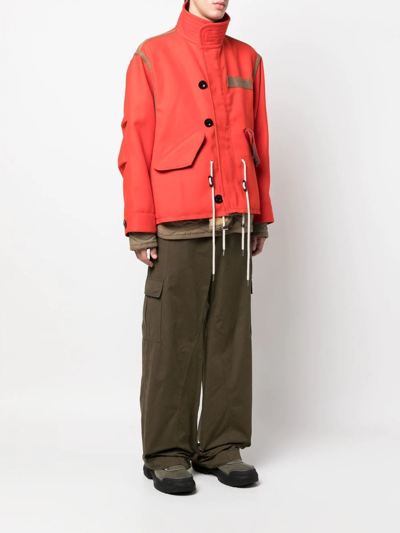 Shop Sacai Button-fasten High-neck Jacket In Rot